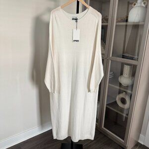Apparis Ivory Pullover Dropped Shoulder Dolman Sleeve Midi Sheath Dress
